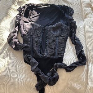 Jonathan Simkhai Sparkly Ruched Bustier Bodysuit